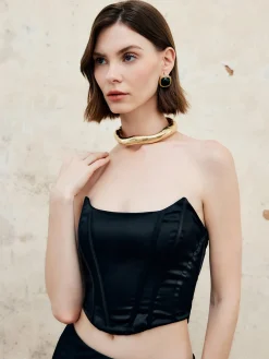 New Strapless Knotted Back Corset Top Tops