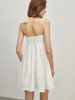 Outlet Strapless Pleated Short Dress White Dresses|Vacation Dresses