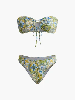 Sale Strapless Print Knotted Bikini Set Swimwear|Tops