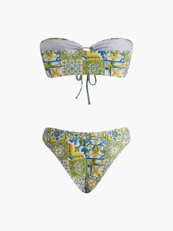 Sale Strapless Print Knotted Bikini Set Swimwear|Tops