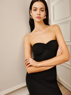 Outlet Strapless Sweetheart Long Dress Black Dresses|Casual Dresses