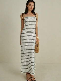 Clearance Stripe Cami Long Dress White Dresses|Cocktail & Party Dresses