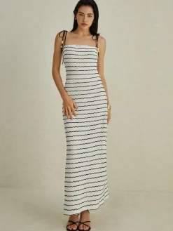 Clearance Stripe Cami Long Dress White Dresses|Cocktail & Party Dresses