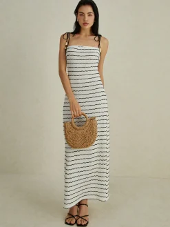 Clearance Stripe Cami Long Dress White Dresses|Cocktail & Party Dresses