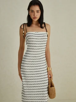 Clearance Stripe Cami Long Dress White Dresses|Cocktail & Party Dresses