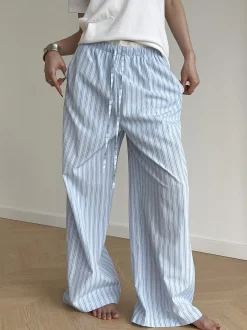Stripe Loose Double-Waisted Tie Front Pants Pants|Bottoms