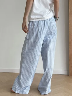 Stripe Loose Double-Waisted Tie Front Pants Pants|Bottoms