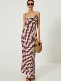 Sale Stripe Low Cut Slim Long Dress Casual Dresses|Cocktail & Party Dresses