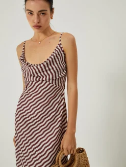 Sale Stripe Low Cut Slim Long Dress Casual Dresses|Cocktail & Party Dresses