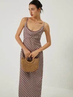 Sale Stripe Low Cut Slim Long Dress Casual Dresses|Cocktail & Party Dresses