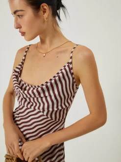 Sale Stripe Low Cut Slim Long Dress Casual Dresses|Cocktail & Party Dresses