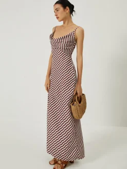 Sale Stripe Low Cut Slim Long Dress Casual Dresses|Cocktail & Party Dresses