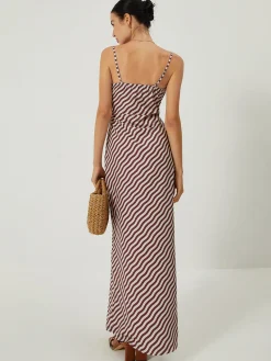 Sale Stripe Low Cut Slim Long Dress Casual Dresses|Cocktail & Party Dresses