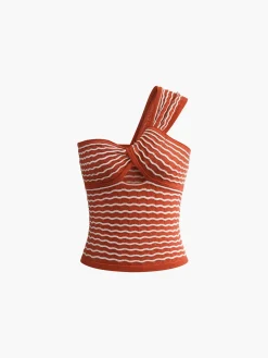 Outlet Stripe One Shoulder Knit Top Sweater Tops|Sweaters & Cardigans