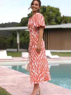 Discount Stripe Pattern Cutout Long Dress Casual Dresses|Vacation Dresses