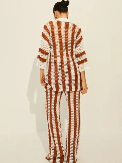 Clearance Stripe Polo Knit Pants Set Sweater Tops|Sweaters & Cardigans