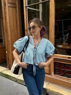 Outlet Stripe Tie Neck Blouse Blouses & Shirts|Tops
