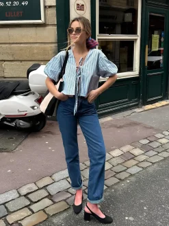 Outlet Stripe Tie Neck Blouse Blouses & Shirts|Tops