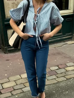 Outlet Stripe Tie Neck Blouse Blouses & Shirts|Tops