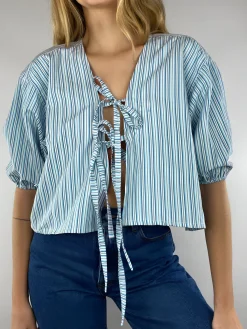 Outlet Stripe Tie Neck Blouse Blouses & Shirts|Tops