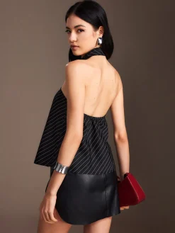 Sale Striped Backless Halter Tank Top Tank Tops & Camis|Tops