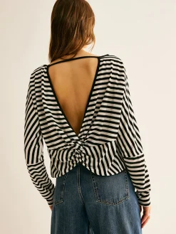 Best Striped Backless Knotted T-Shirt T-shirts|Tops
