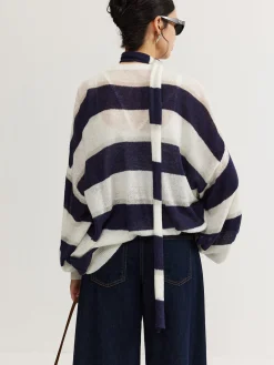 Outlet Striped Breasted Thin Cardigan With Scarf Cardigans|Sweaters & Cardigans