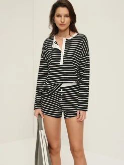 Online Striped Button Jersey Shorts Set Shorts Sets|Shorts