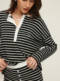Online Striped Button Jersey Shorts Set Shorts Sets|Shorts