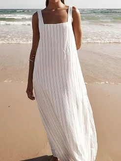 Best Striped Cami Long Dress White Dresses|Casual Dresses