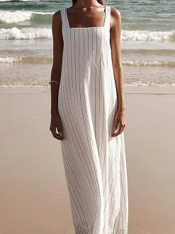 Best Striped Cami Long Dress White Dresses|Casual Dresses