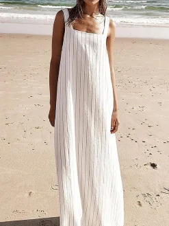 Best Striped Cami Long Dress White Dresses|Casual Dresses