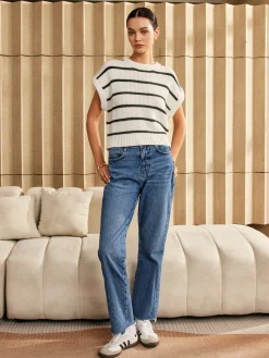 Hot Striped Cap Sleeve Sweater Sweater Vests|Sweaters & Cardigans