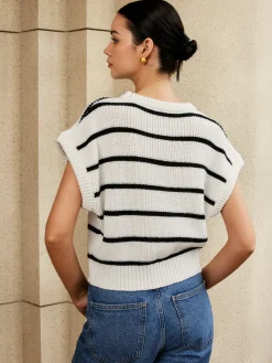 Hot Striped Cap Sleeve Sweater Sweater Vests|Sweaters & Cardigans