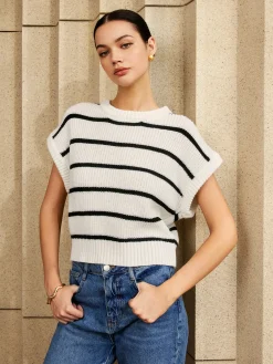 Hot Striped Cap Sleeve Sweater Sweater Vests|Sweaters & Cardigans