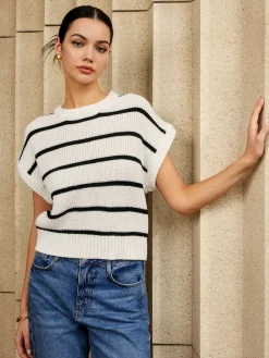 Hot Striped Cap Sleeve Sweater Sweater Vests|Sweaters & Cardigans
