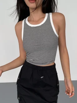 Clearance Striped Crew Neck Tank Top Tank Tops & Camis|Tops