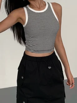 Clearance Striped Crew Neck Tank Top Tank Tops & Camis|Tops