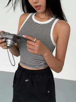 Clearance Striped Crew Neck Tank Top Tank Tops & Camis|Tops