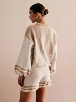 Striped Drawstring Sweater Co-ords Sweater Tops|Sweaters & Cardigans