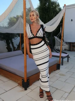 Outlet Striped Knotted Backless Skirt Set Skirt Sets|Long Sleeve Sets