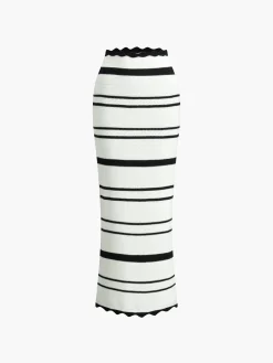 Outlet Striped Knotted Backless Skirt Set Skirt Sets|Long Sleeve Sets