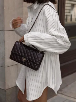 Sale Striped Large Pockets Long Sleeve Shirt Blouses & Shirts|Tops