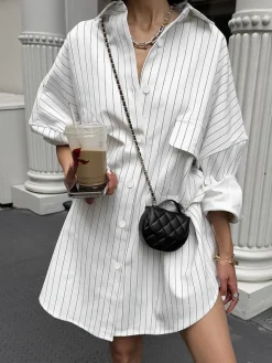 Sale Striped Large Pockets Long Sleeve Shirt Blouses & Shirts|Tops