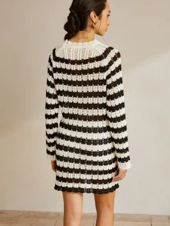 Outlet Striped Lettuce Trim Hollow Sweater Sweater Tops|Sweaters & Cardigans