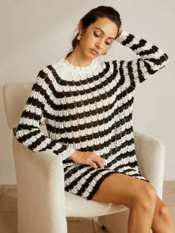 Outlet Striped Lettuce Trim Hollow Sweater Sweater Tops|Sweaters & Cardigans
