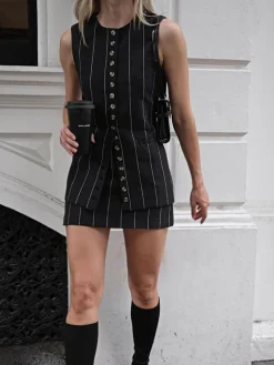 New Striped Linen Blends Button-Front Blouse Blouses & Shirts|Tops