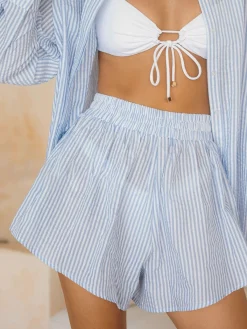 Hot Striped Long Sleeve Shirt With Shorts Set Shorts Sets|Shorts