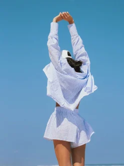 Hot Striped Long Sleeve Shirt With Shorts Set Shorts Sets|Shorts