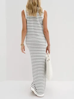 Hot Striped Metal Button Long Sweater Dress Sweater Dresses|Work Dresses